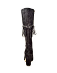 Italy Black Dress Boots with Fringe Detailing - Sophisticated and Stylish Footwear for Any Occasion