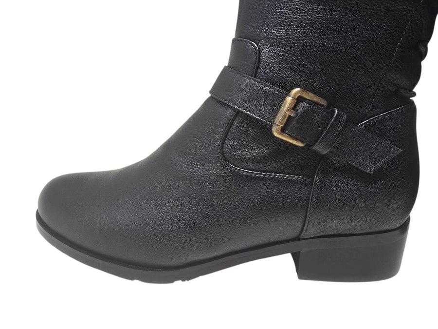 SoleMani Chelsea – Slim Calf Tall Leather Boot with Back Lace Detail and Gold Buckle